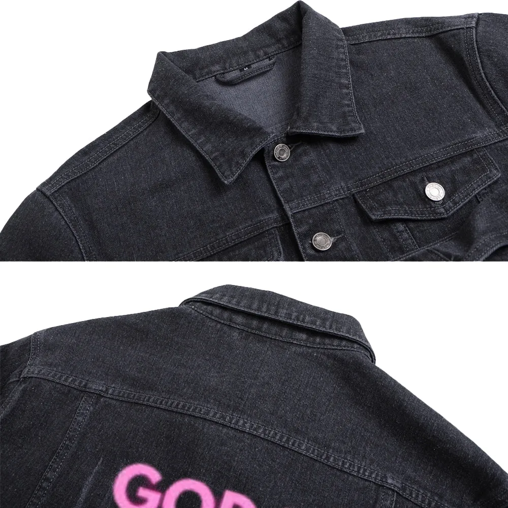 Mens GOD IS WITHIN HER Graphic Button Up Denim Jacket