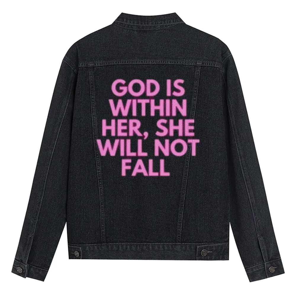 Mens GOD IS WITHIN HER Graphic Button Up Denim Jacket