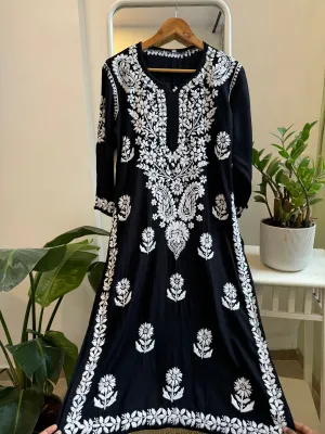 Modal Cotton Kurti Plazzo Set - Black