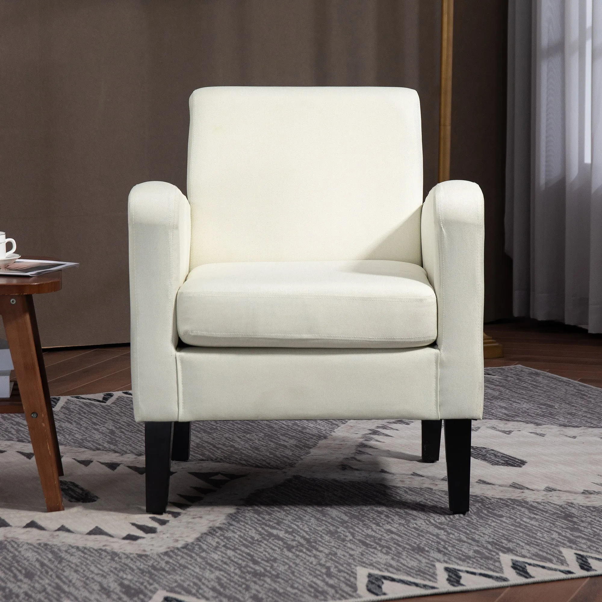 Modern Accent Chair, Occasional Chair with Rubber Wood Legs for Living Room, Bedroom, Cream White