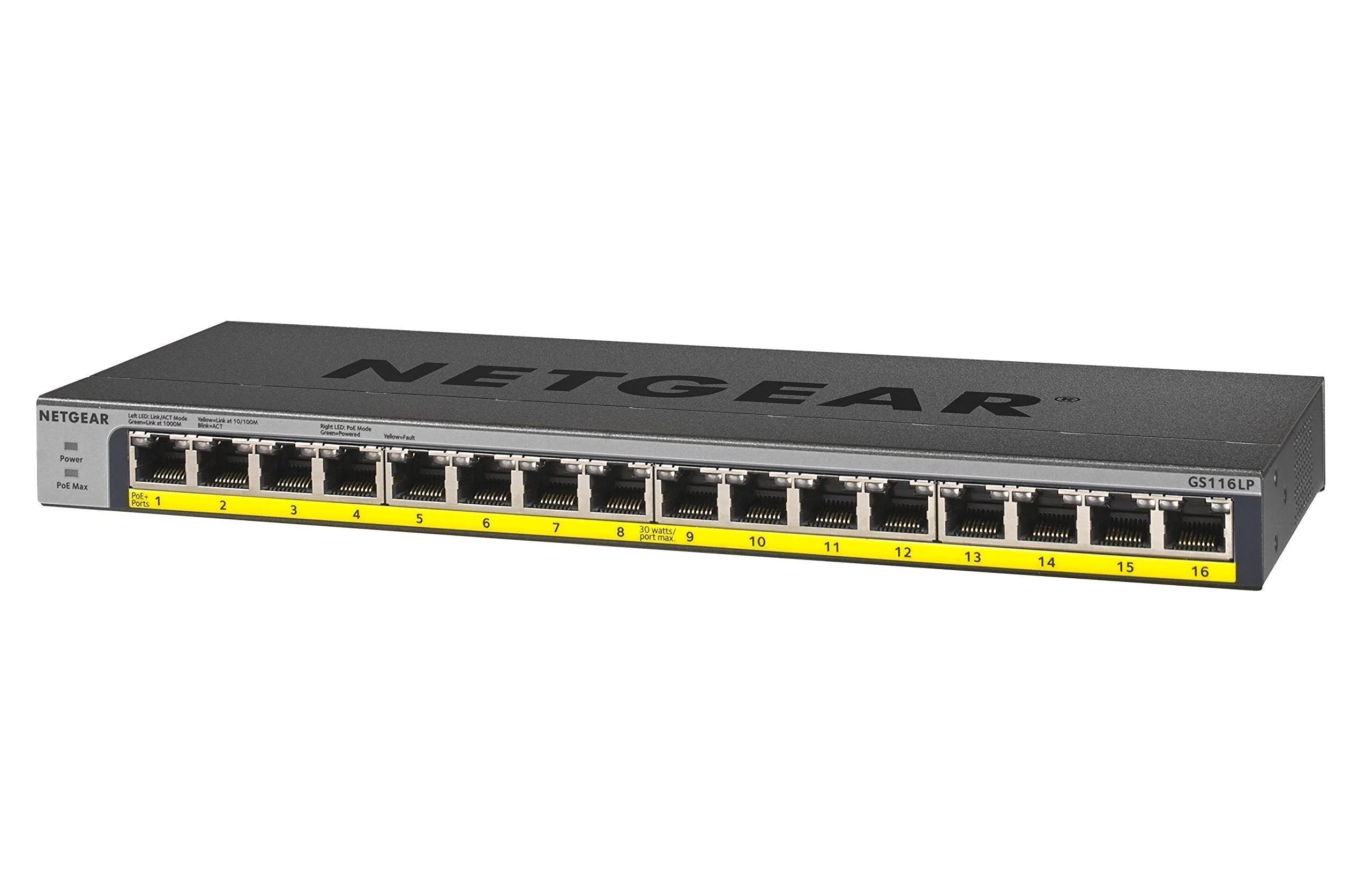 NETGEAR 16-Port PoE/PoE  Gigabit Ethernet Unmanaged Switch with 76W PoE Budget (GS116LP)