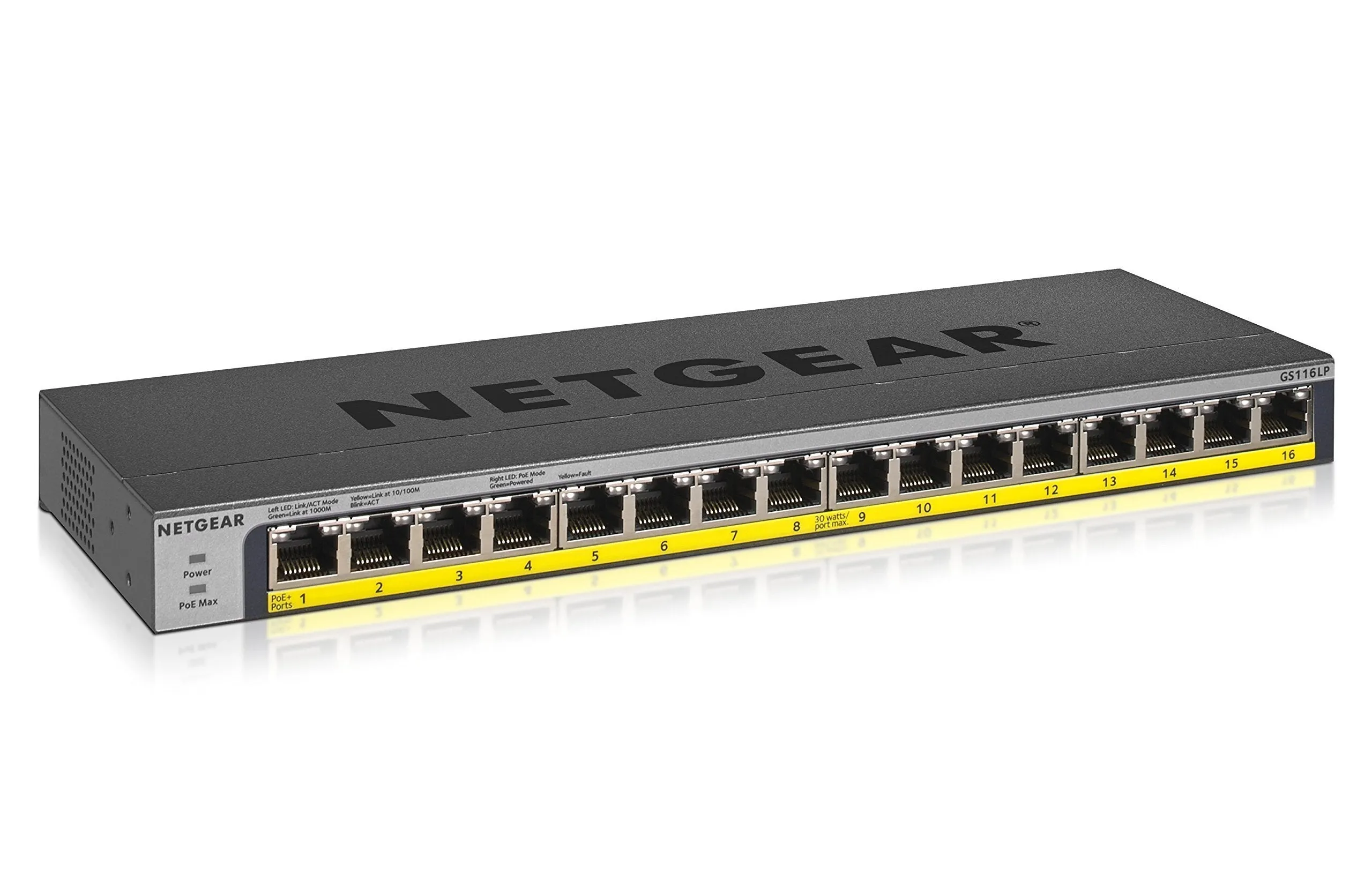 NETGEAR 16-Port PoE/PoE  Gigabit Ethernet Unmanaged Switch with 76W PoE Budget (GS116LP)