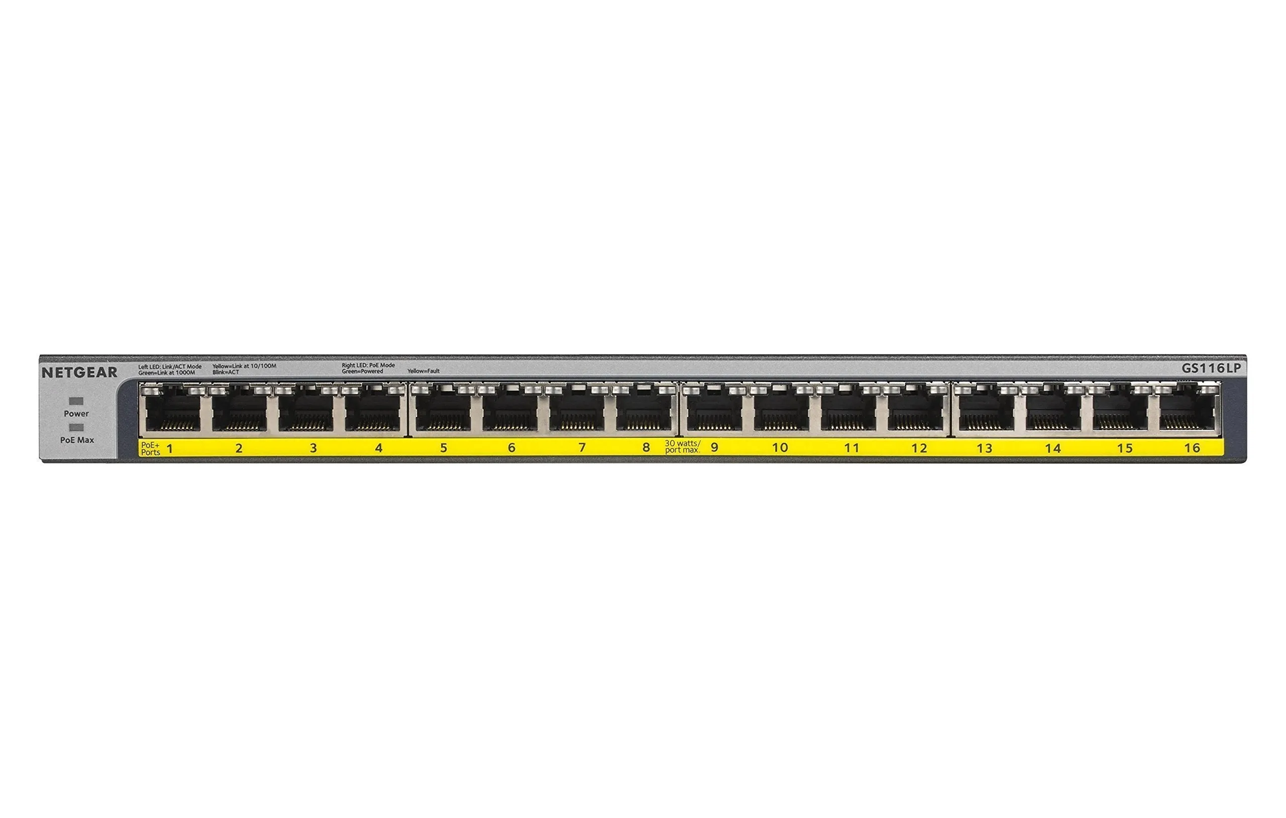 NETGEAR 16-Port PoE/PoE  Gigabit Ethernet Unmanaged Switch with 76W PoE Budget (GS116LP)