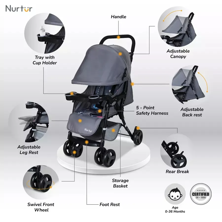 Nurtur Ryder Lightweight Baby Stroller (Grey)