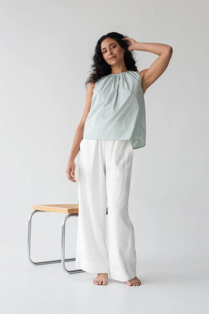 Organic Cotton Drawstring Blouse in Ice Blue