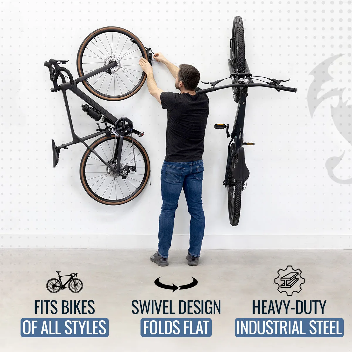 OUTLET | Swivel Mount Bike Storage Rack | 2 Bike Garage Wall Hooks | Mud