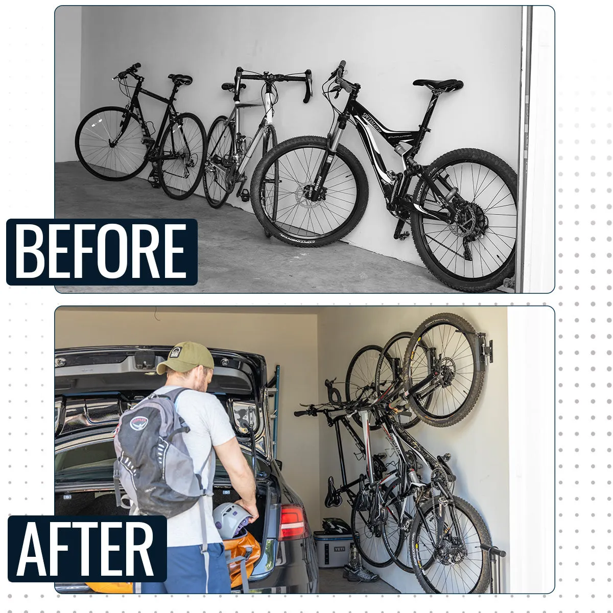 OUTLET | Swivel Mount Bike Storage Rack | 2 Bike Garage Wall Hooks | Mud