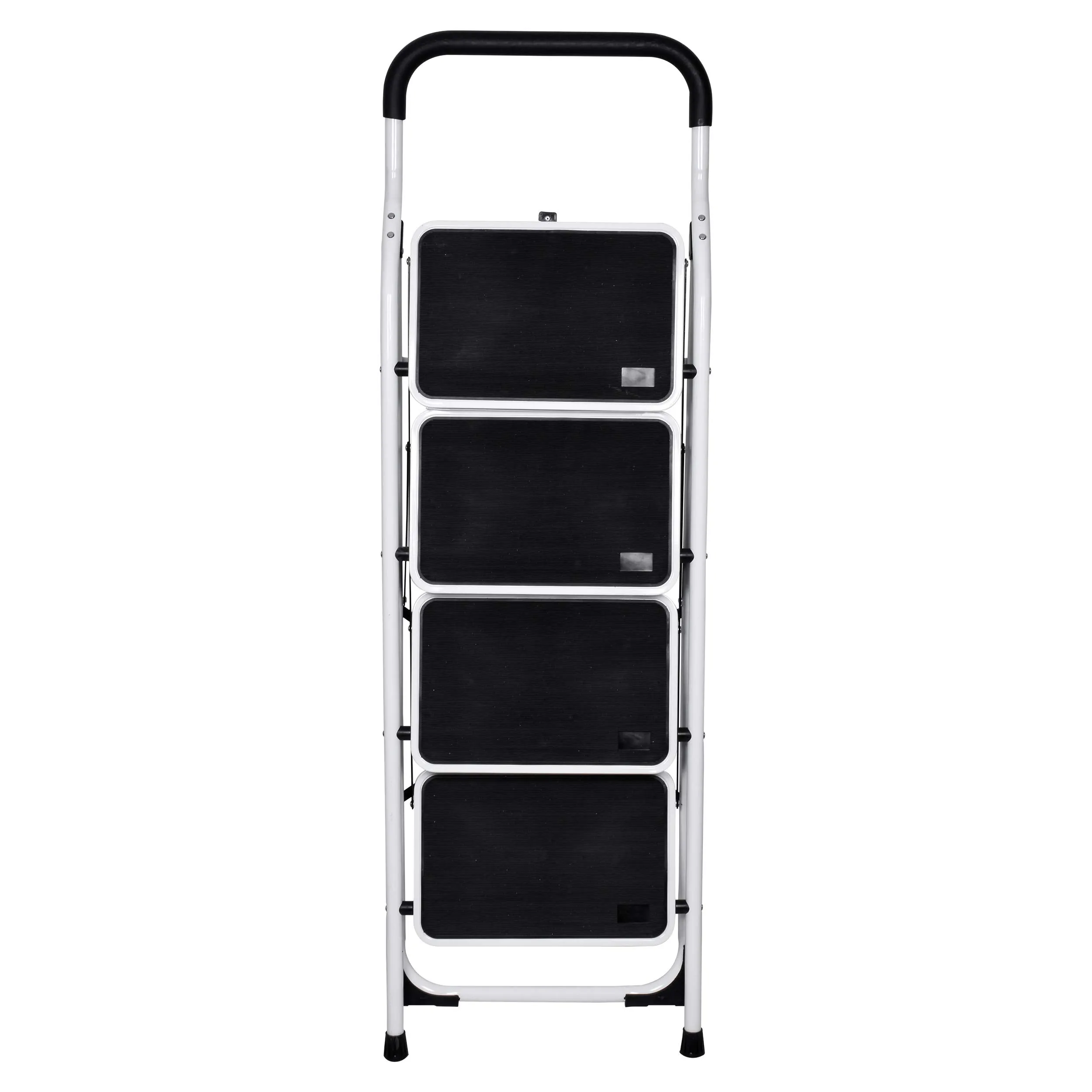 Plantex Heavy Steel Folding 4 Step Ladder for Home - 4 Wide Anti Skid Steps (White & Black)