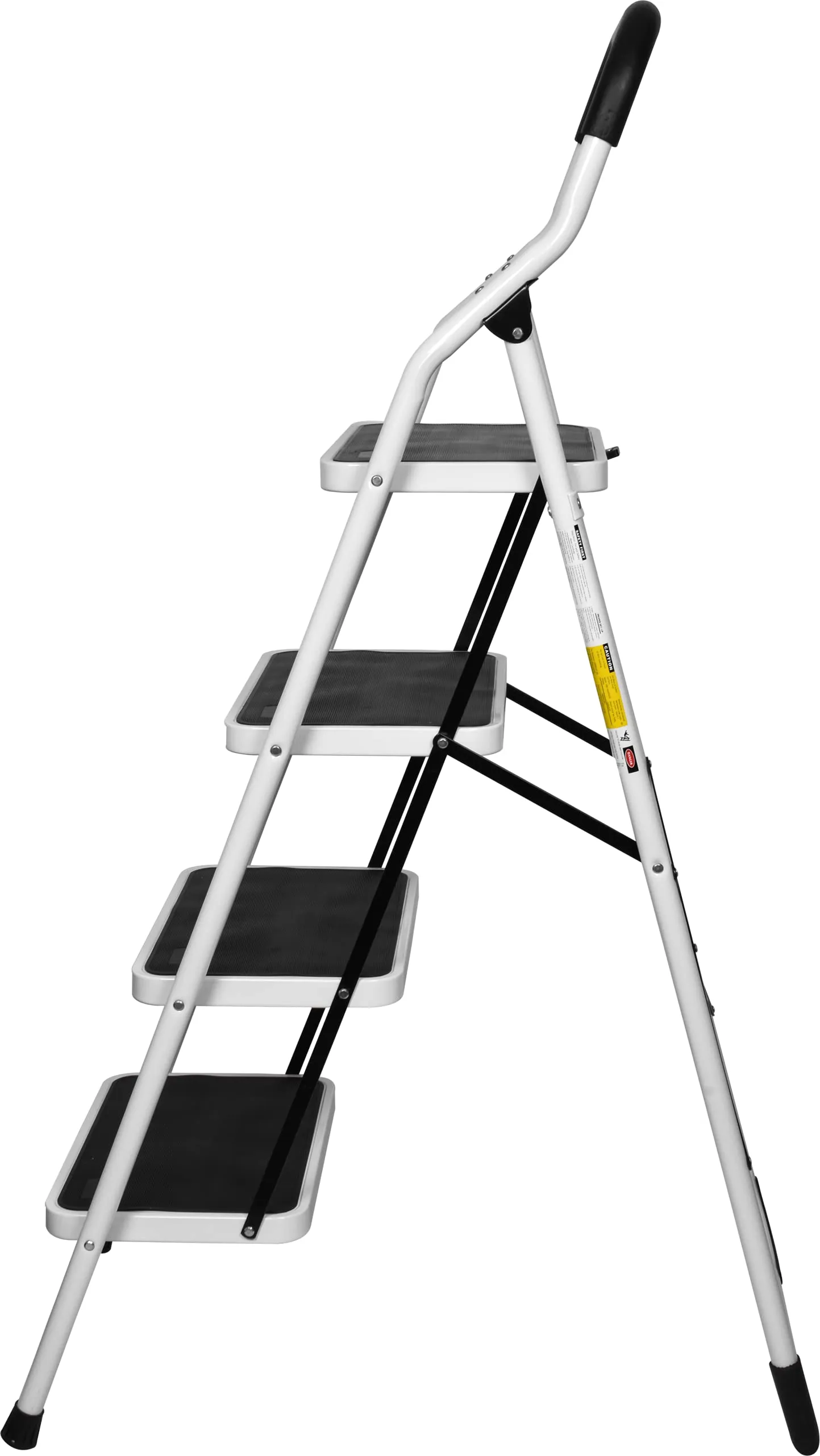 Plantex Heavy Steel Folding 4 Step Ladder for Home - 4 Wide Anti Skid Steps (White & Black)