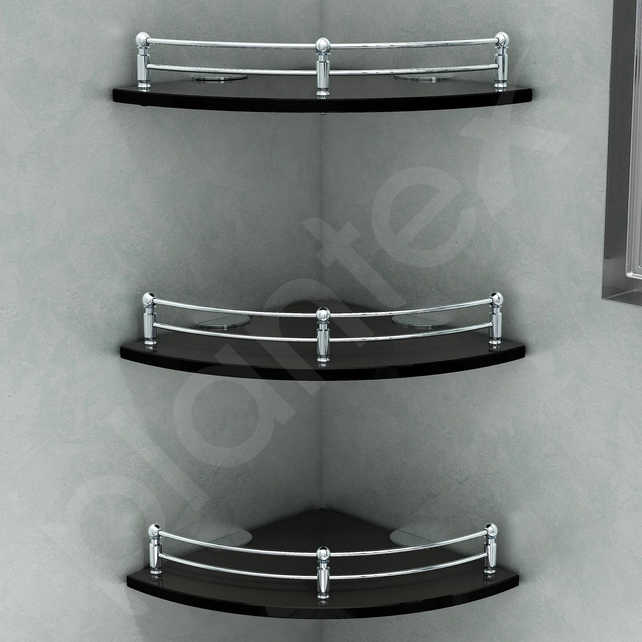 Plantex Premium Black Glass Corner Shelf for Bathroom/Wall Shelf/Storage Shelf (12 x 12 Inches - Pack of 3)