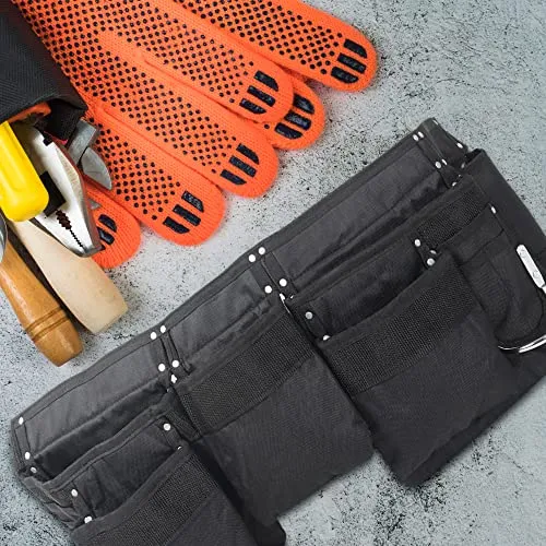 "11 Pocket Polyester Tool Belt - Black Work Apron for Real Tasks and Imaginative Play - Adjustable Poly Web Belt with Quick Release Buckle - Fits