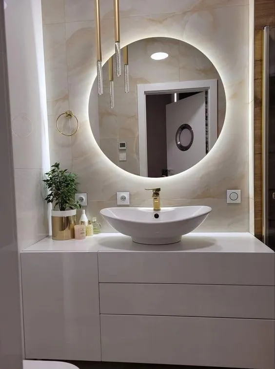 Round Shape LED Mirror with 3 Lighting Options (Warm, Natural White, Cool White) with Touch Sensor (24X24INCH) L08 Stylish and Decorative Design.