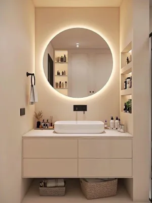 Round Shape LED Mirror with 3 Lighting Options (Warm, Natural White, Cool White) with Touch Sensor (24X24INCH) L08 Stylish and Decorative Design.