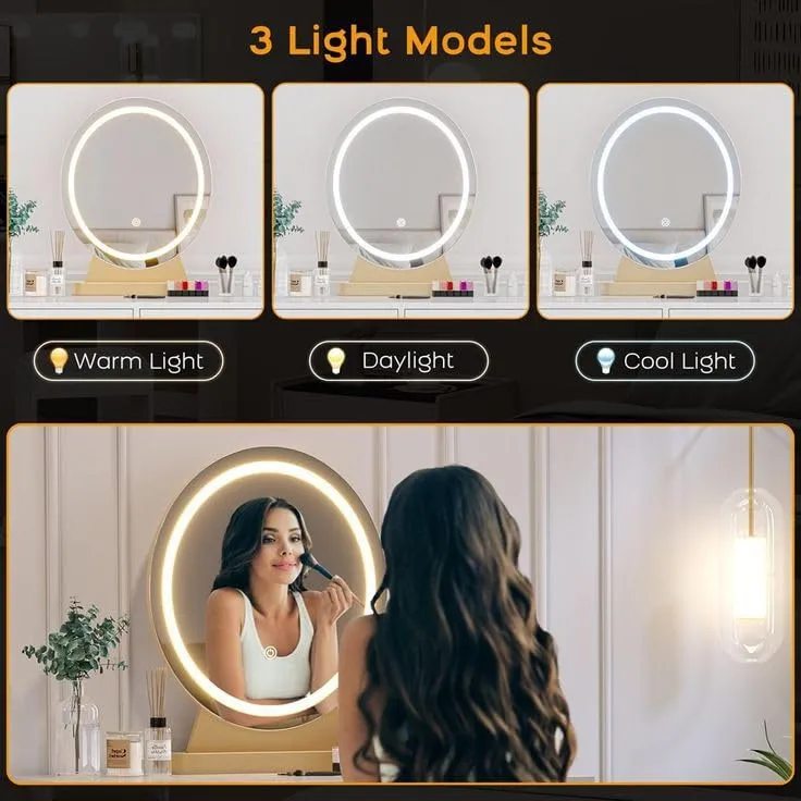 Round Shape LED Mirror with 3 Lighting Options (Warm, Natural White, Cool White) with Touch Sensor (24X24INCH) L08 Stylish and Decorative Design.