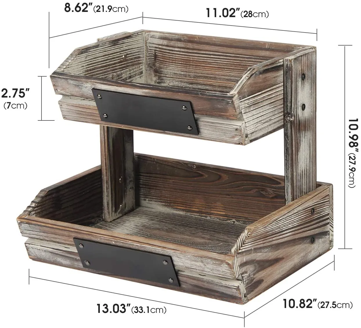 Rustic Wood 2 Tier Fruit Basket with Chalkboards