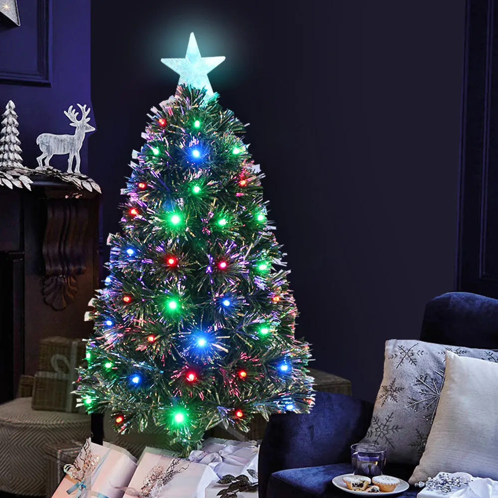 Silver Glitter Christmas Pre-Lit Fibre Optic Tree Twinkle Lights