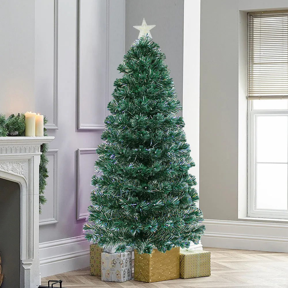 Silver Glitter Christmas Pre-Lit Fibre Optic Tree Twinkle Lights