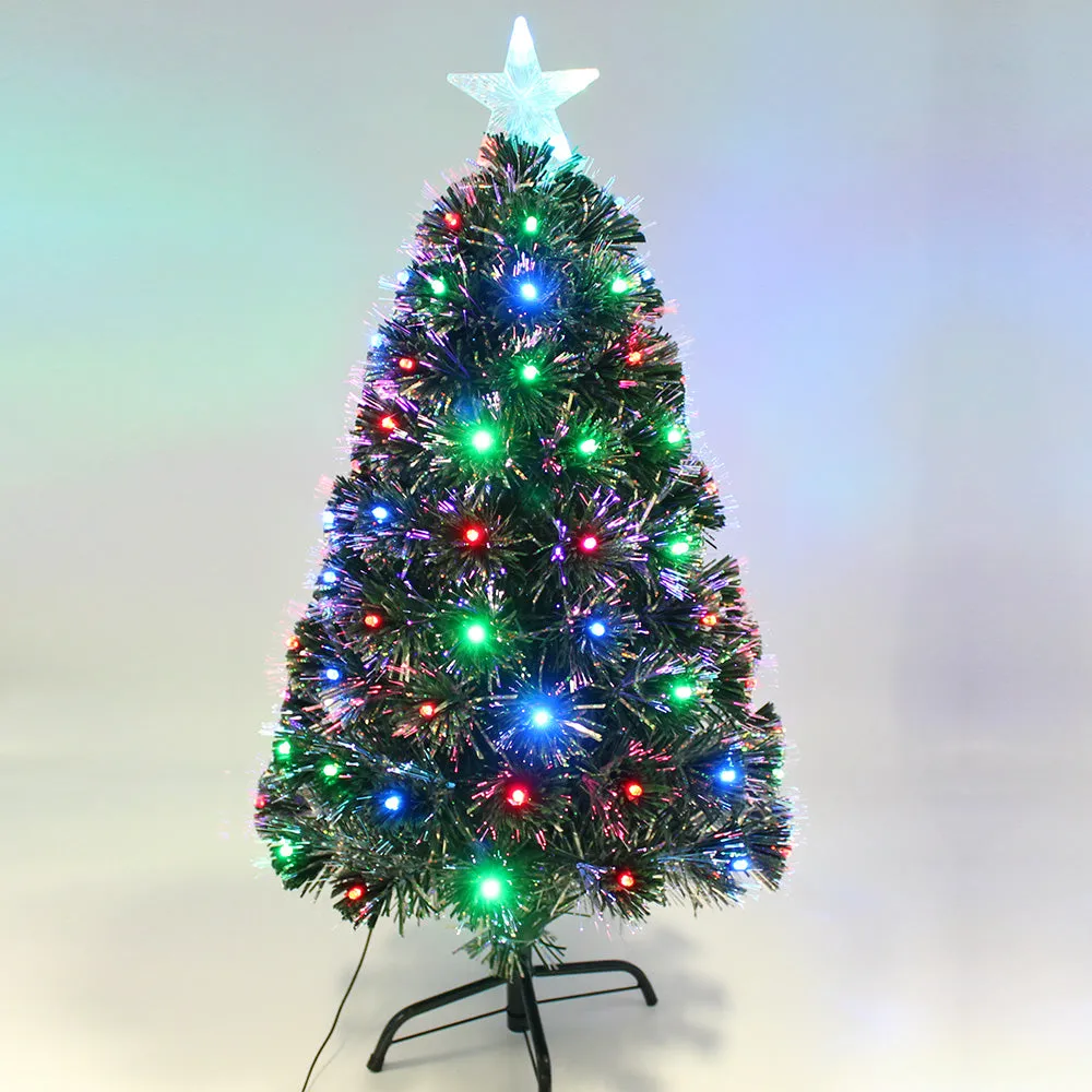 Silver Glitter Christmas Pre-Lit Fibre Optic Tree Twinkle Lights