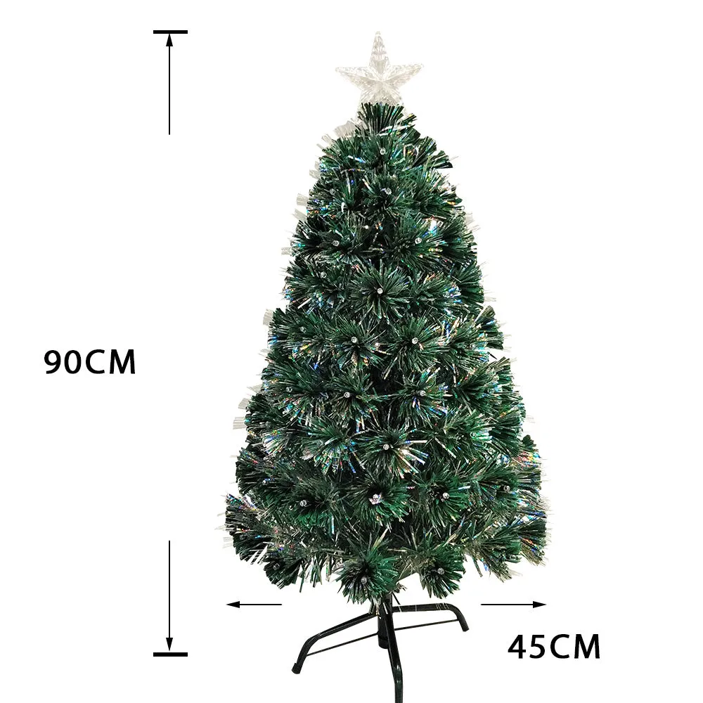 Silver Glitter Christmas Pre-Lit Fibre Optic Tree Twinkle Lights