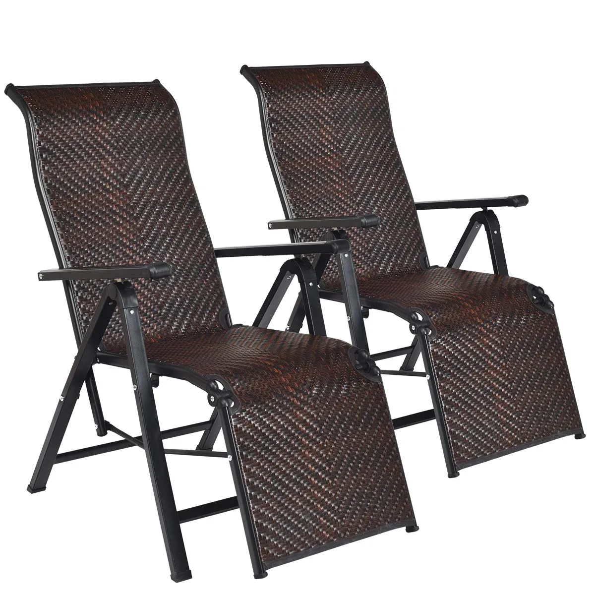 Tangkula Rattan Zero Gravity Chair, Outdoor Adjustable Folding Lounge Chair with Widened Armrest & Locking System