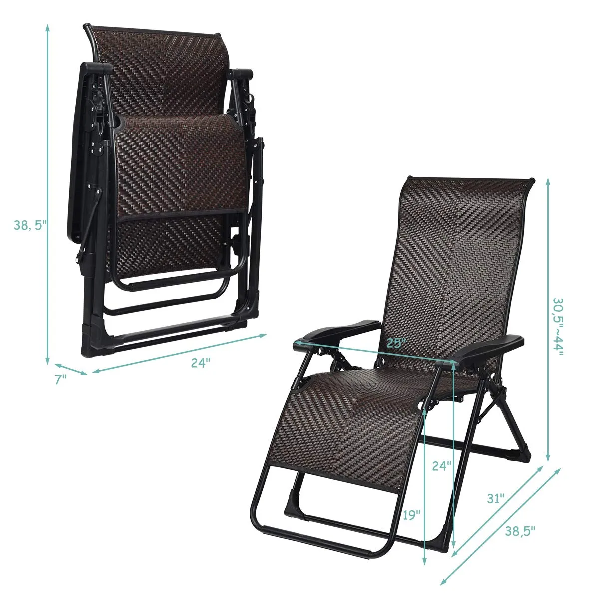 Tangkula Rattan Zero Gravity Chair, Outdoor Adjustable Folding Lounge Chair with Widened Armrest & Locking System