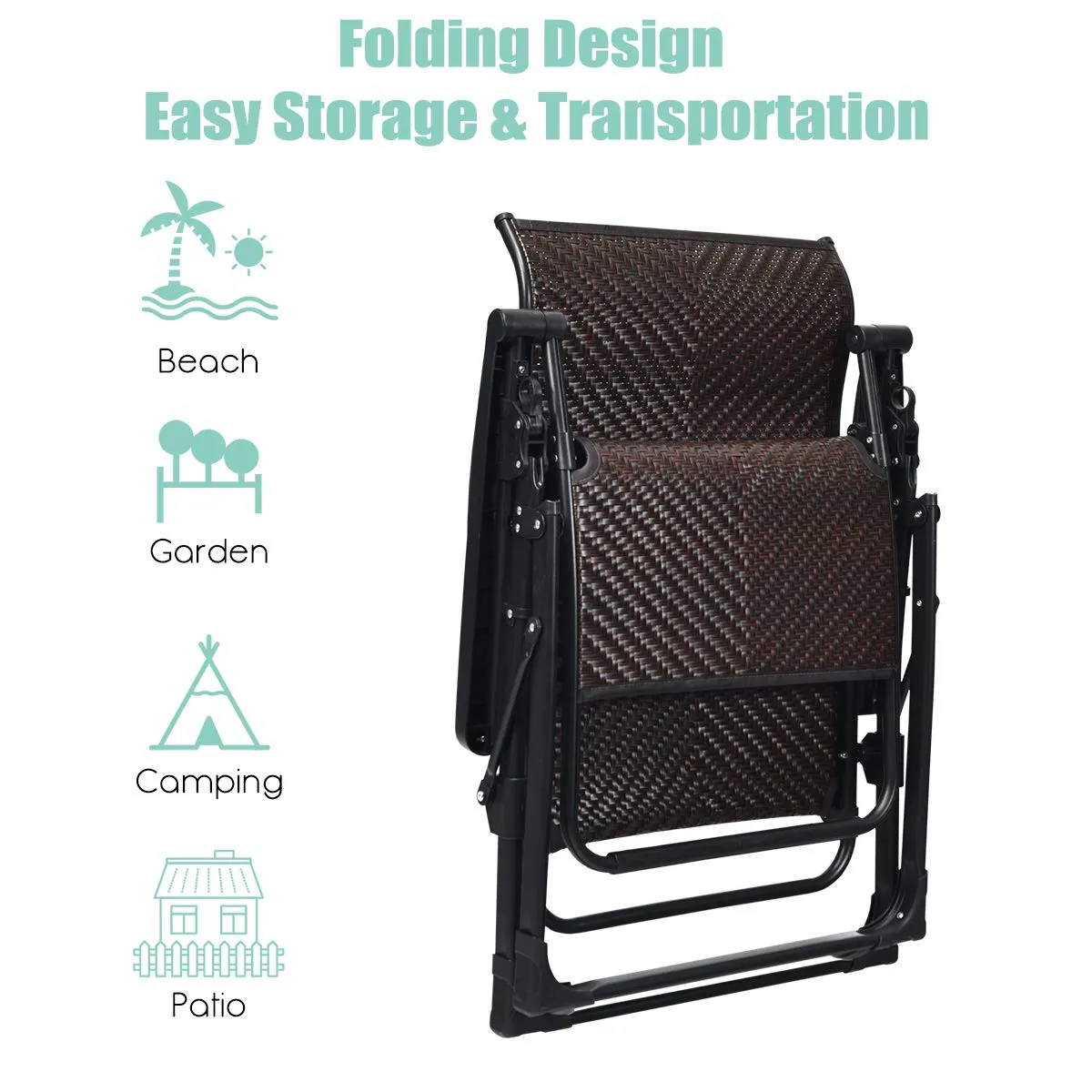 Tangkula Rattan Zero Gravity Chair, Outdoor Adjustable Folding Lounge Chair with Widened Armrest & Locking System