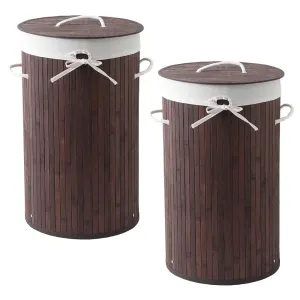 The Better Home Bamboo Laundry Bag 72 Litres With Lid (Pack of 2) | Foldable Laundry Basket For Clothes | Washing Clothes Basket | Clothes Bin - Dark Brown