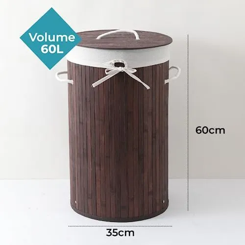 The Better Home Bamboo Laundry Bag 72 Litres With Lid (Pack of 2) | Foldable Laundry Basket For Clothes | Washing Clothes Basket | Clothes Bin - Dark Brown