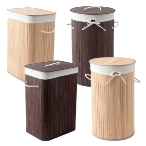 The Better Home Bamboo Laundry Bag 72 Litres With Lid (Pack of 4) | Foldable Laundry Basket For Clothes | Washing Clothes Basket | Clothes Bin - (2 Light Brown & 2 Dark Brown)