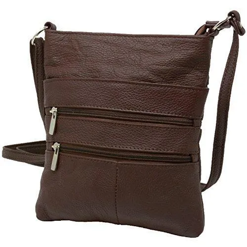 Women's Leather Mini Body Purse - Five Compartments, Adjustable Strap