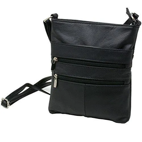 Women's Leather Mini Body Purse - Five Compartments, Adjustable Strap