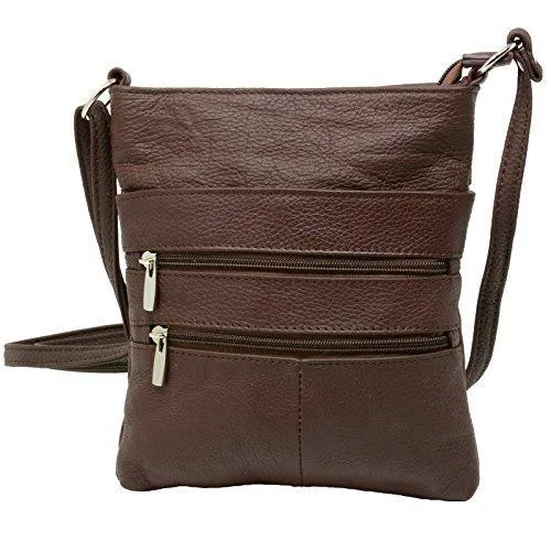 Women's Leather Mini Body Purse - Five Compartments, Adjustable Strap