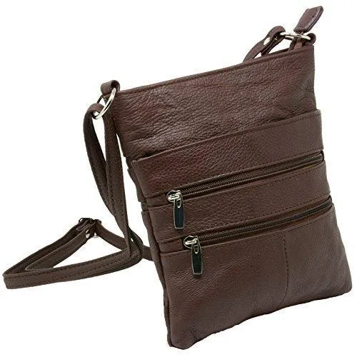 Women's Leather Mini Body Purse - Five Compartments, Adjustable Strap