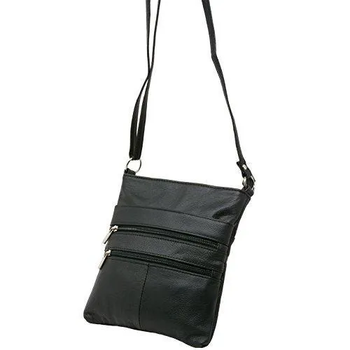 Women's Leather Mini Body Purse - Five Compartments, Adjustable Strap