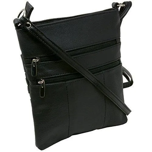 Women's Leather Mini Body Purse - Five Compartments, Adjustable Strap