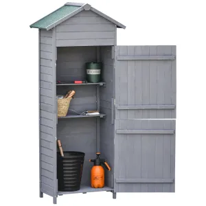 Wooden Garden Storage Shed Timber Tool Cabinet Organiser w/ Tilted-felt Roof, Shelves, Lockable Doors, 189 x 82 x 49 cm, Grey