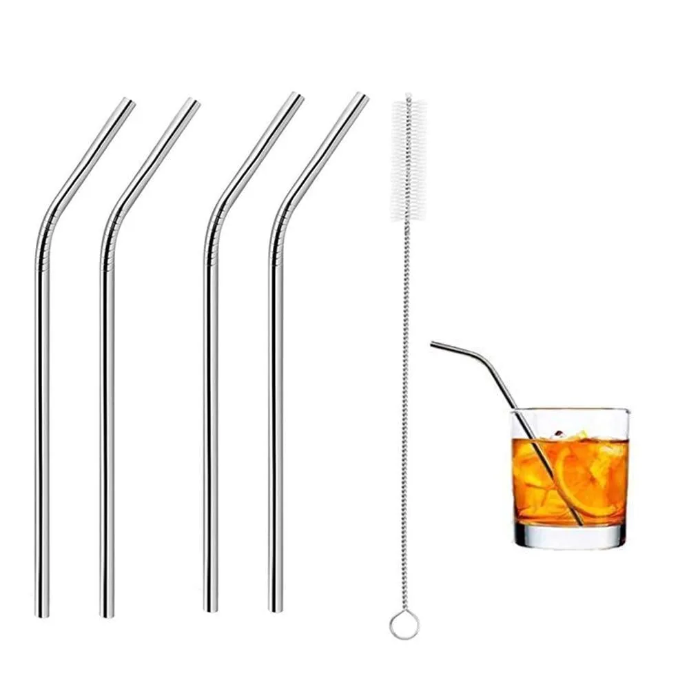 Your Brand Food Grade Silicone Straws(4pc), Stainless Steel Straws(4pc) & Straw Cleaning Brush(2pc)