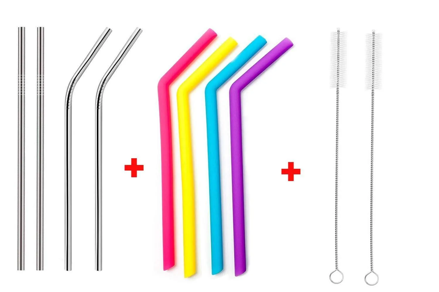 Your Brand Food Grade Silicone Straws(4pc), Stainless Steel Straws(4pc) & Straw Cleaning Brush(2pc)